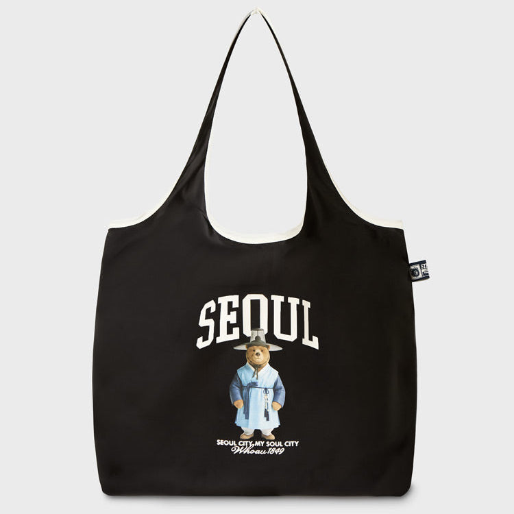 WHO.A.U - Steve Packable Light Bag Seoul Edition - Black|可摺疊環保袋