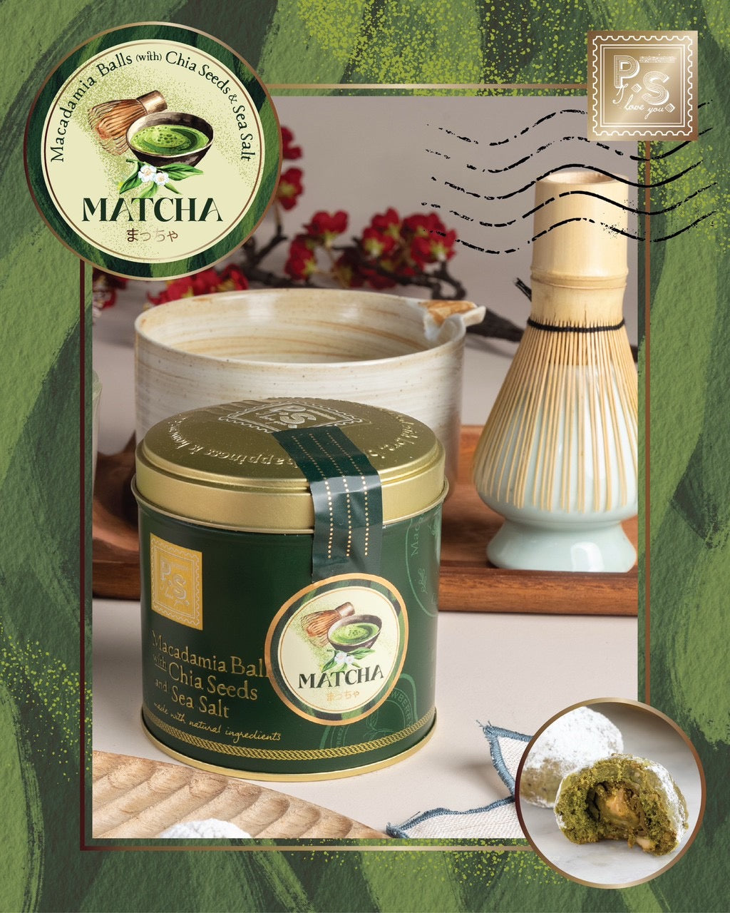 【泰國人氣曲奇】P.S. I Love You - Macadamia Balls (抺茶 Matcha)