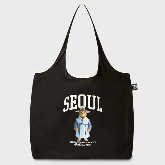 WHO.A.U - Steve Packable Light Bag Seoul Edition - Black｜可摺疊環保袋