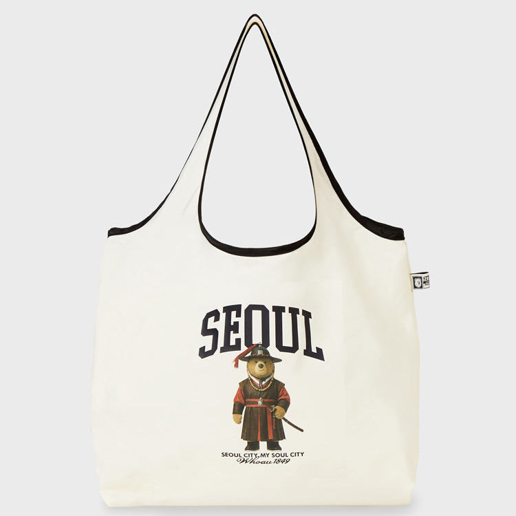 WHO.A.U - Steve Packable Light Bag Seoul Edition - Ivory｜可摺疊環保袋