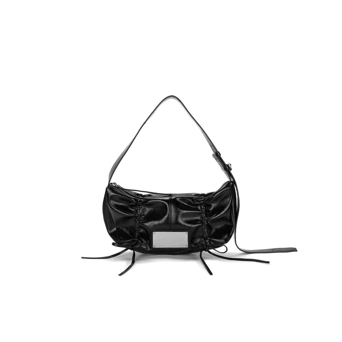 Matin Kim - Half Shirring Ribbon Round Bag - Black