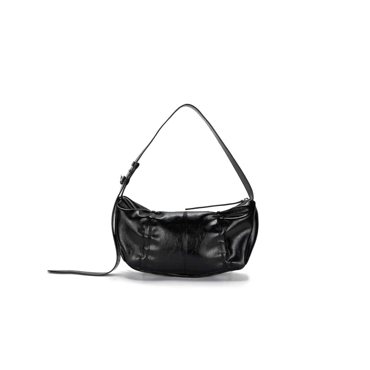 Matin Kim - Half Shirring Ribbon Round Bag - Black