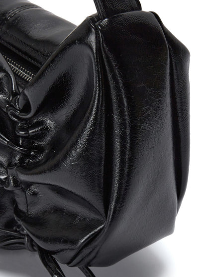 Matin Kim - Half Shirring Ribbon Round Bag - Black